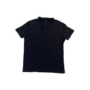 H&M Men's Black Polo Shirt with Flamingo Pattern_Size Large